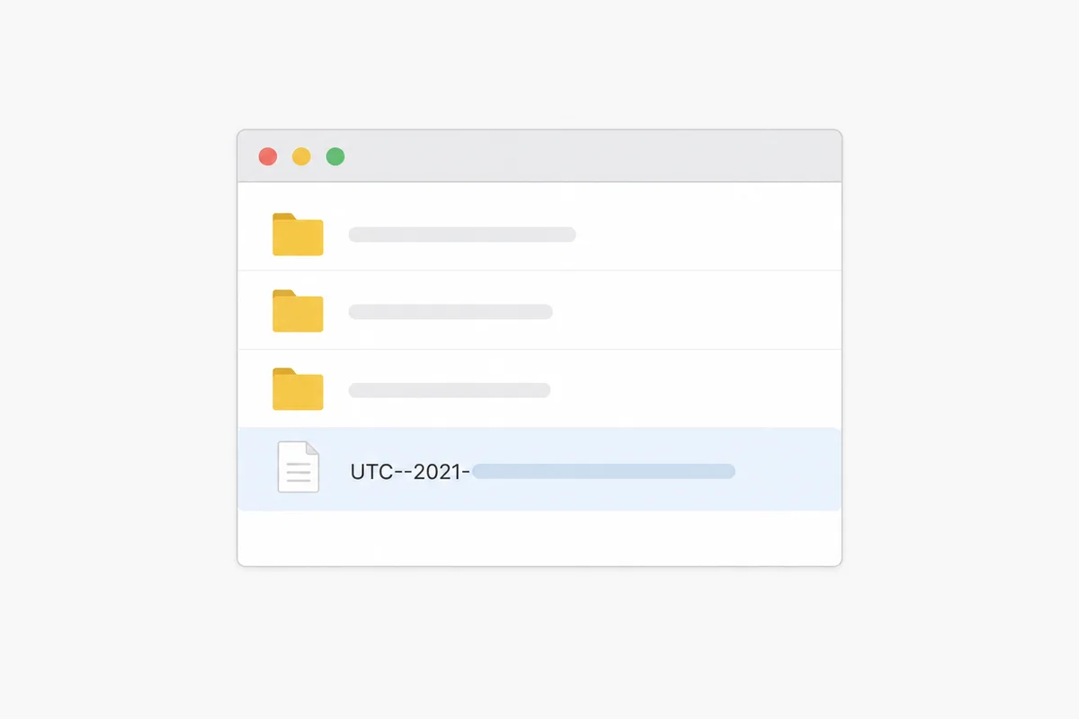 Una vista del file manager che mostra un file keystore UTC--, un file di chiave Ethereum crittografato