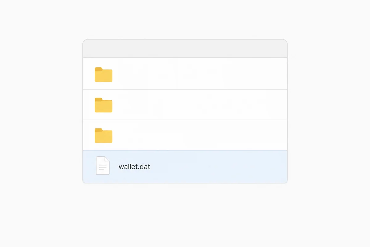 Una vista del file manager che mostra un file wallet.dat, il file di wallet di Bitcoin Core e clienti simili